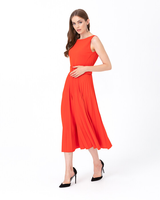 SEÇİL PLEATED BELTED DRESS WITH SKIRT