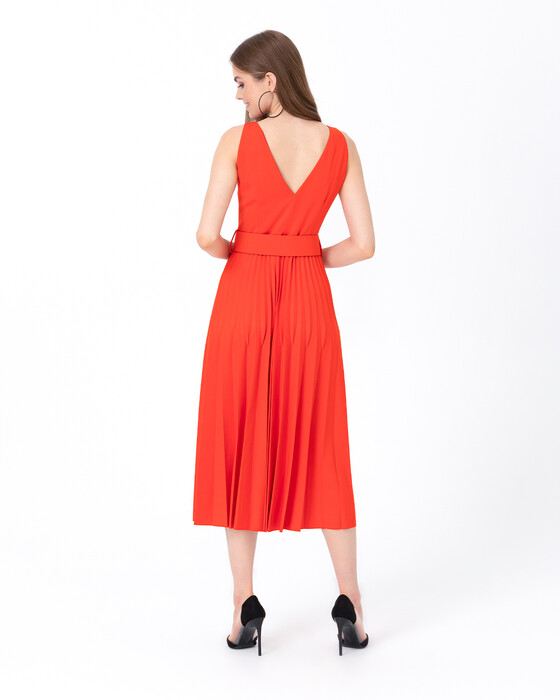 SEÇİL PLEATED BELTED DRESS WITH SKIRT