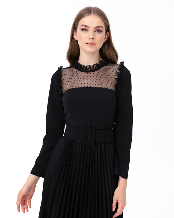 SEÇİL TULLE DETAILED SKIRT PLEATED DRESS