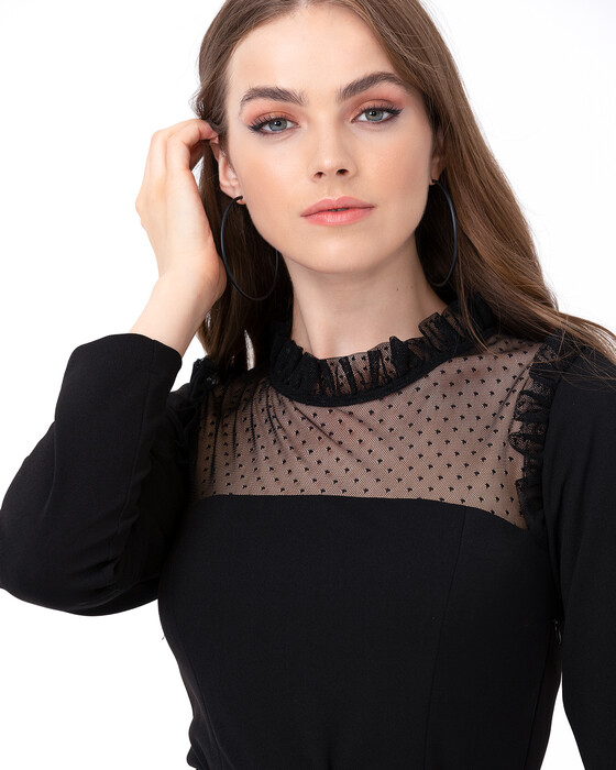 SEÇİL TULLE DETAILED SKIRT PLEATED DRESS