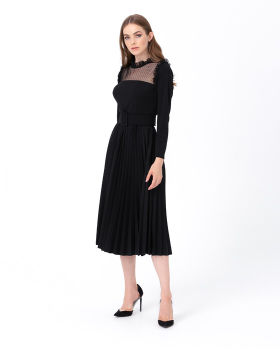 SEÇİL TULLE DETAILED SKIRT PLEATED DRESS