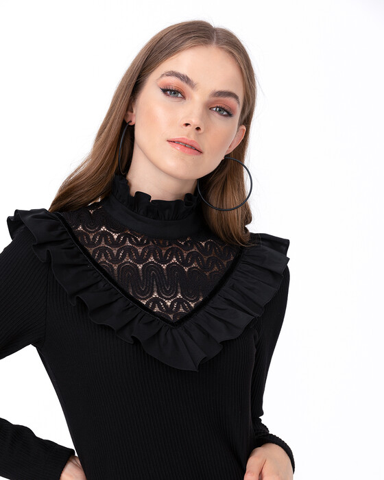 SEÇİL FRILLY RIBBED DRESS