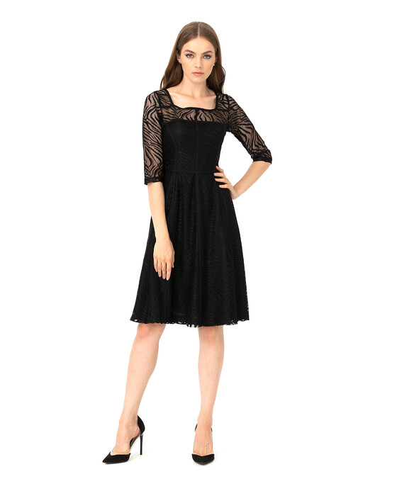 SEÇİL TULLE EMBROIDERED SQUARE COLLAR DRESS