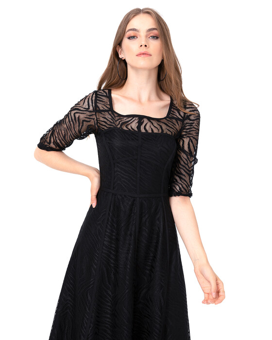 SEÇİL TULLE EMBROIDERED SQUARE COLLAR DRESS