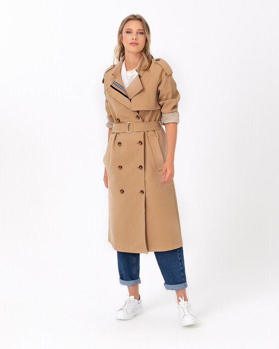 Şerit Detaylı Midi Boy Trençkot