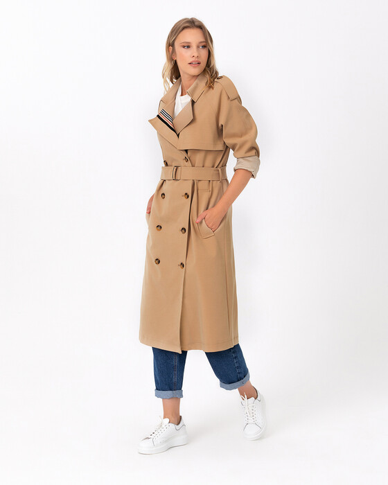 Şerit Detaylı Midi Boy Trençkot