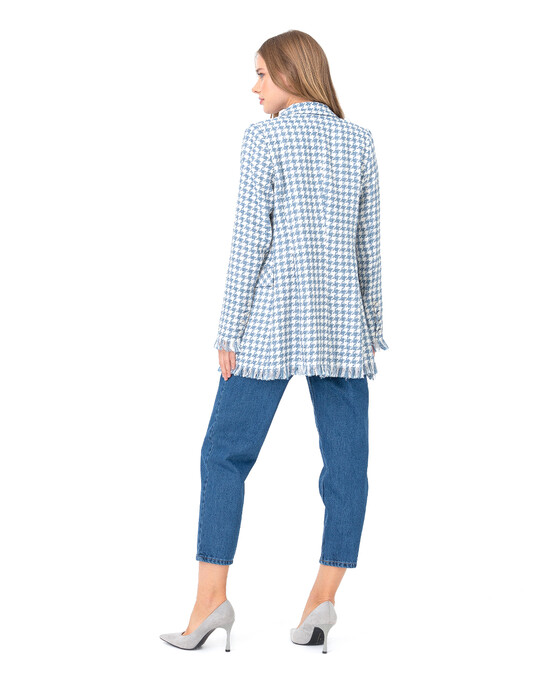 Püskül Detaylı Kazayağı Desenli Ceket