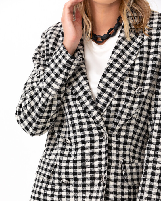 Kare Desenli Kadın Blazer Ceket