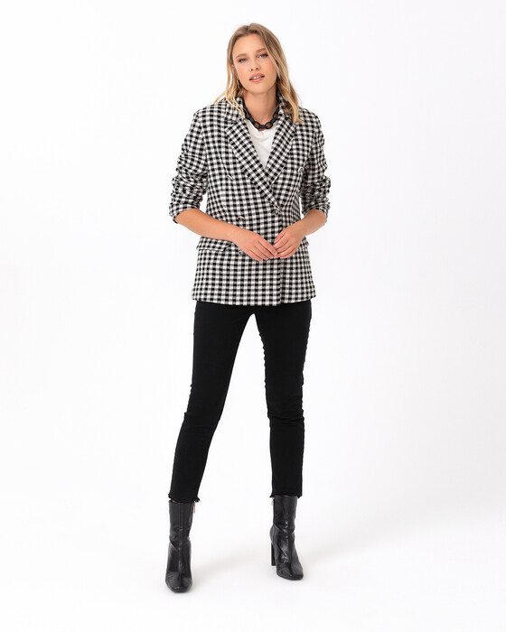 Kare Desenli Kadın Blazer Ceket