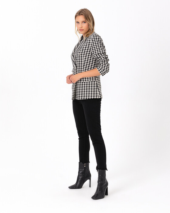 Kare Desenli Kadın Blazer Ceket