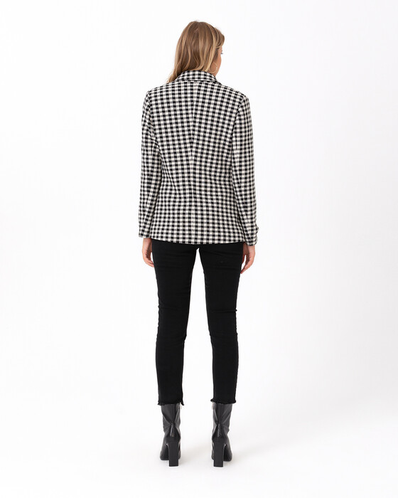 Kare Desenli Kadın Blazer Ceket