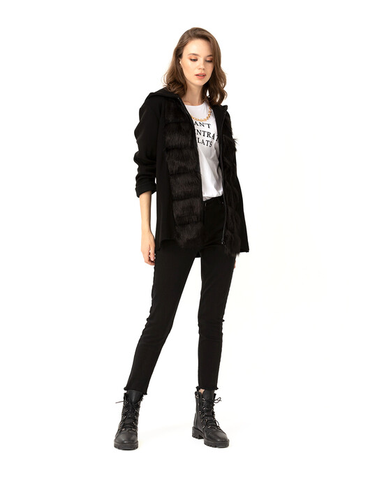 Tüy Detaylı Kapüşonlu Ceket