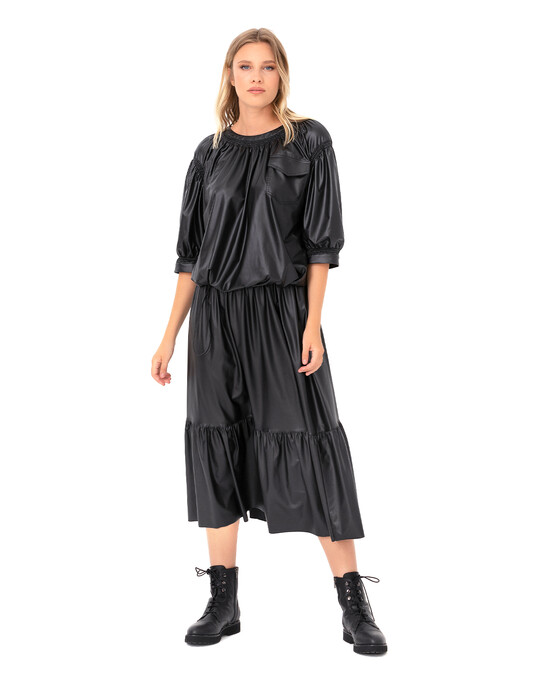 Vegan Deri Volanlı Etek