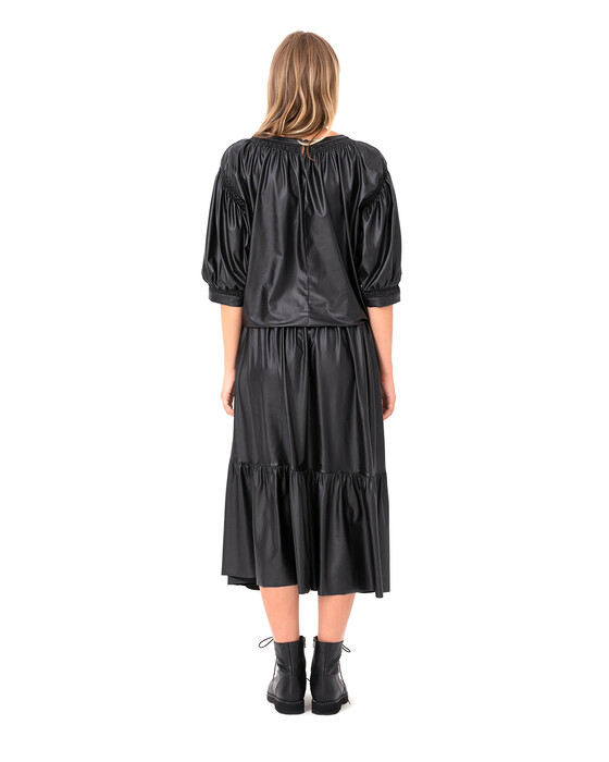 Vegan Deri Volanlı Etek