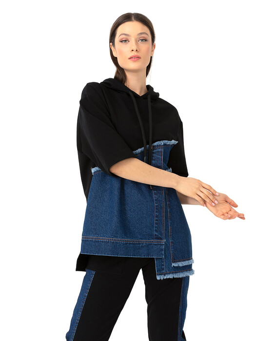 Denim Detaylı Sweatshırt