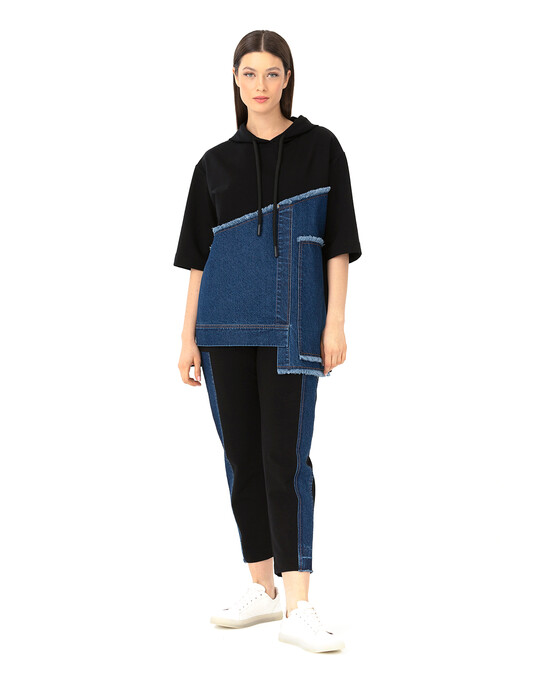 Denim Detaylı Sweatshırt