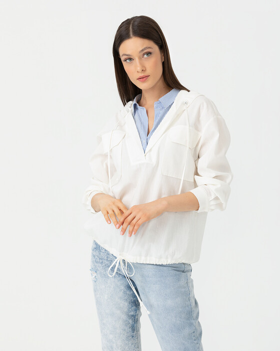 Beli Lastikli Gömlek Yaka Bluz