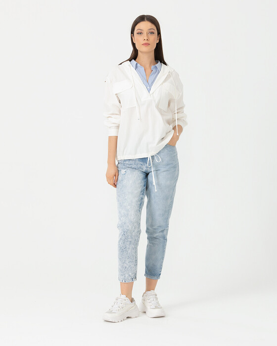 Beli Lastikli Gömlek Yaka Bluz