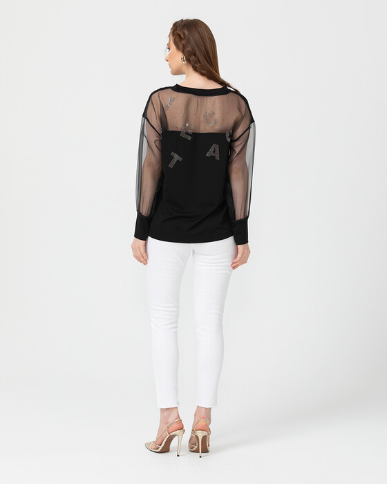 BLOUSE WITH TULLE DETAIL - SecilStore