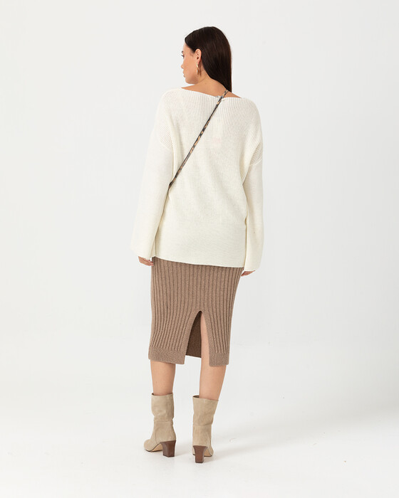 Geniş Kollu V Yakalı Triko Bluz