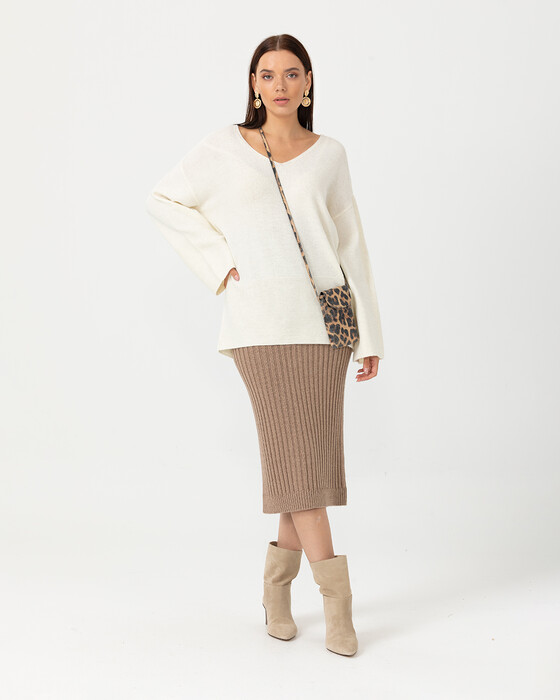 Geniş Kollu V Yakalı Triko Bluz