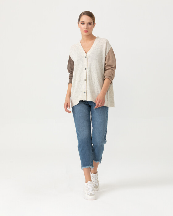 Kolları Renkli Triko Hırka