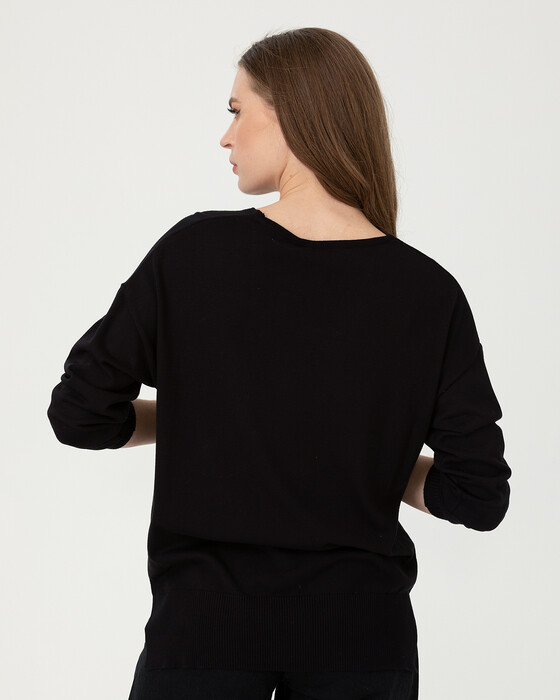 V Yaka Basic Triko Bluz