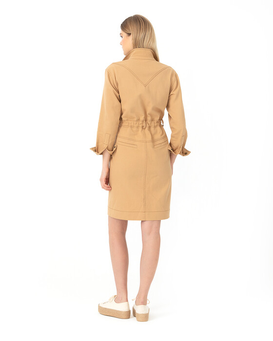 Cep Detaylı Diz Üstü Elbise