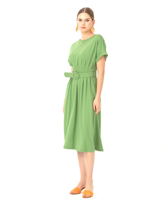 Beli Dikişli Kemerli Elbise