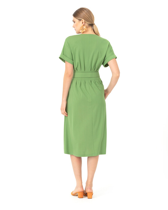 Beli Dikişli Kemerli Elbise