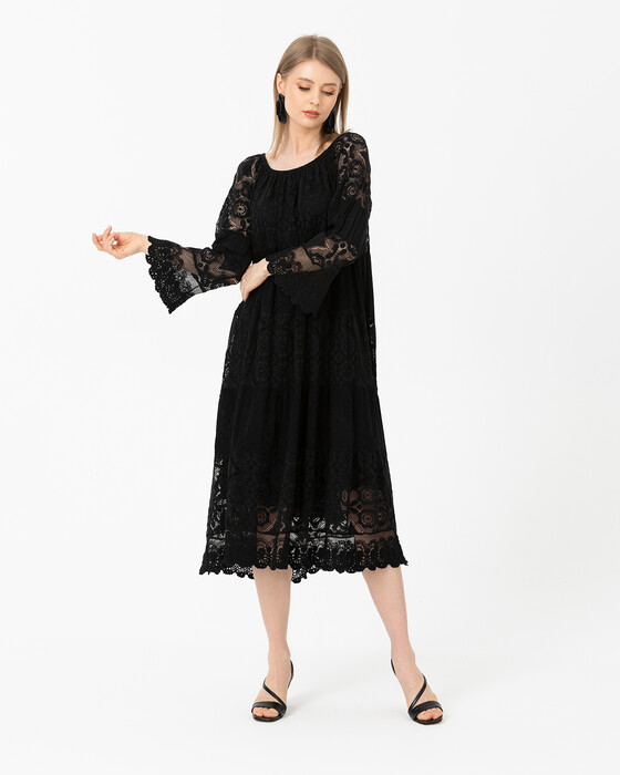 Yuvarlak Yakalı Dantel Elbise