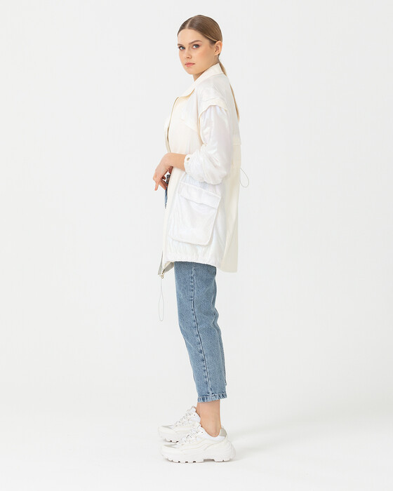 Fermuarlı Parlak Trençkot