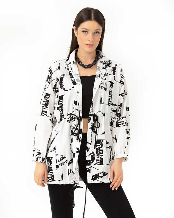 PATTERNED JACKET WITH TIE WAIST