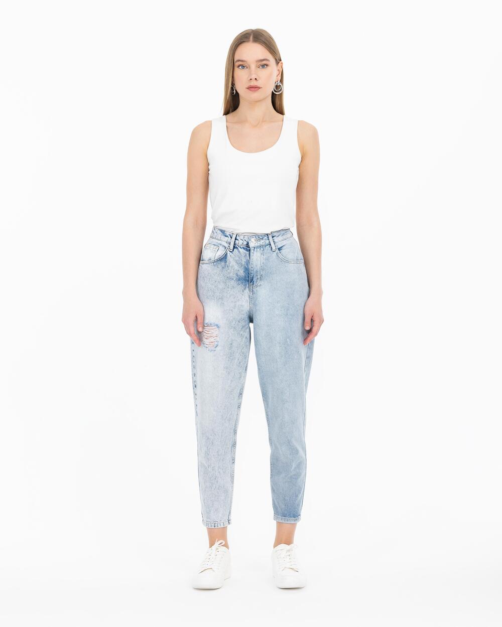 half white half blue mom jeans