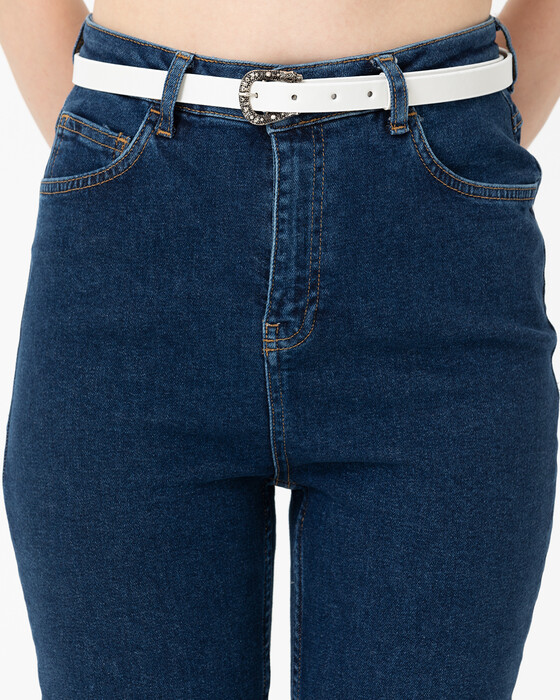 Etnik Desen Tokalı Beyaz Kemer