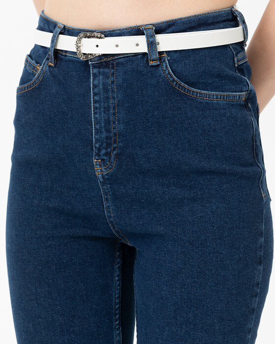 Etnik Desen Tokalı Beyaz Kemer