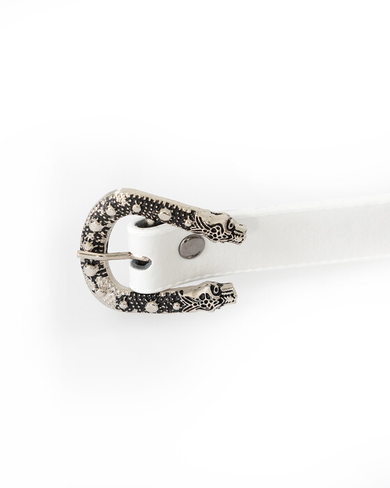 Etnik Desen Tokalı Beyaz Kemer