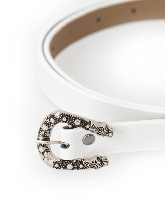 Etnik Desen Tokalı Beyaz Kemer