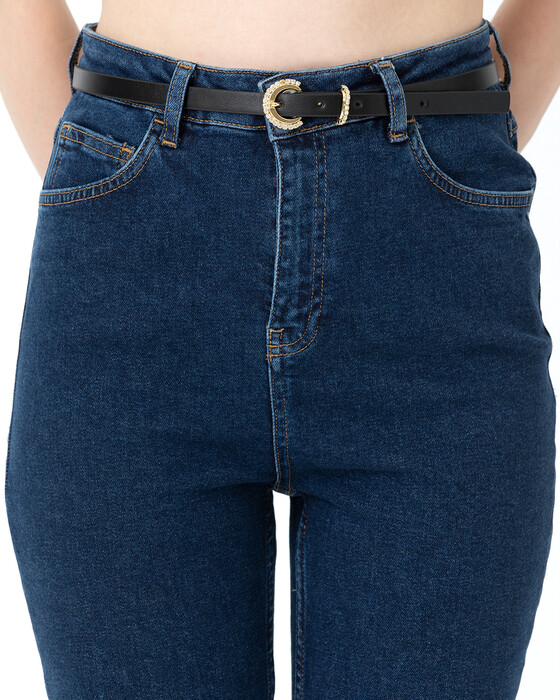 Kristal Taş Tokalı Siyah Kemer