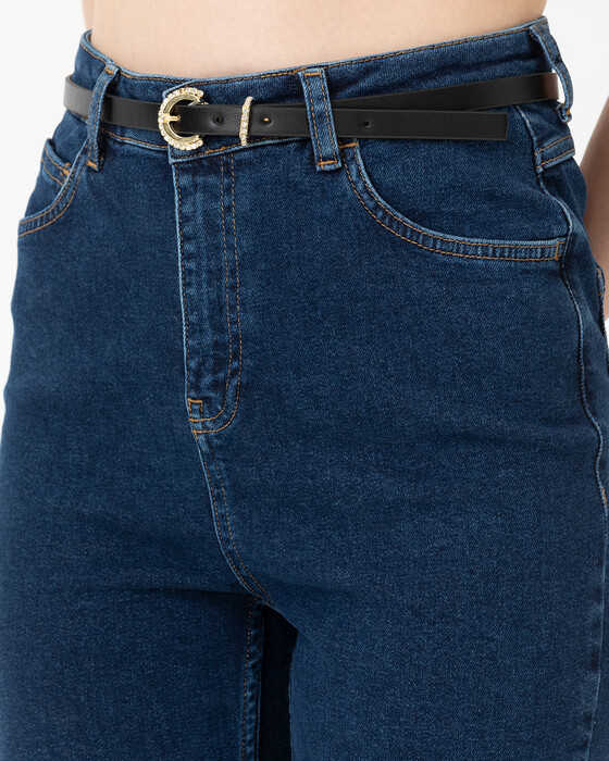 Kristal Taş Tokalı Siyah Kemer