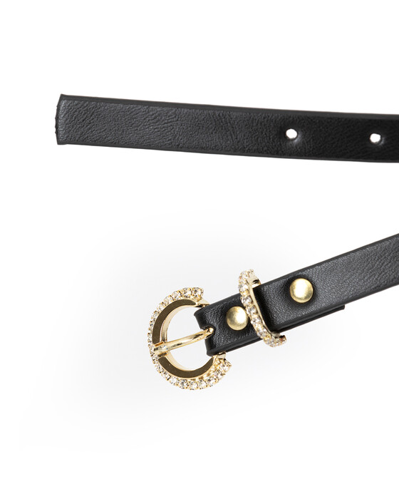 Kristal Taş Tokalı Siyah Kemer