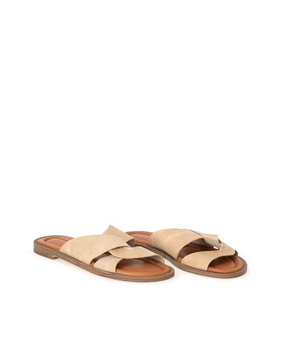 CROSS-STRAP FLAT LEATHER SLIPPER