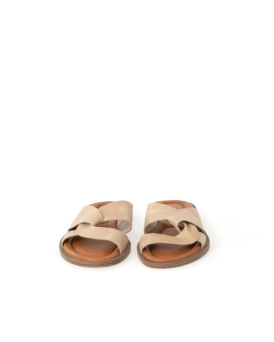 CROSS-STRAP FLAT LEATHER SLIPPER