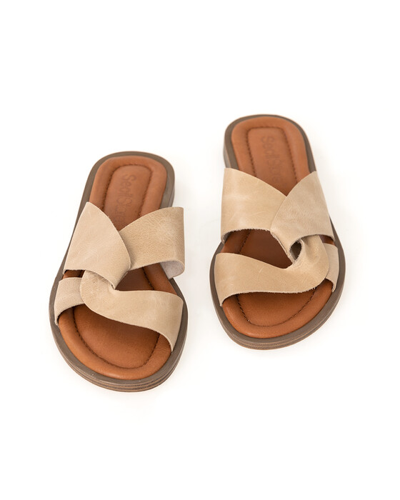 CROSS-STRAP FLAT LEATHER SLIPPER