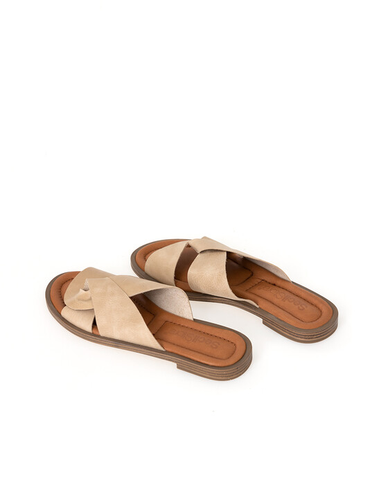 CROSS-STRAP FLAT LEATHER SLIPPER