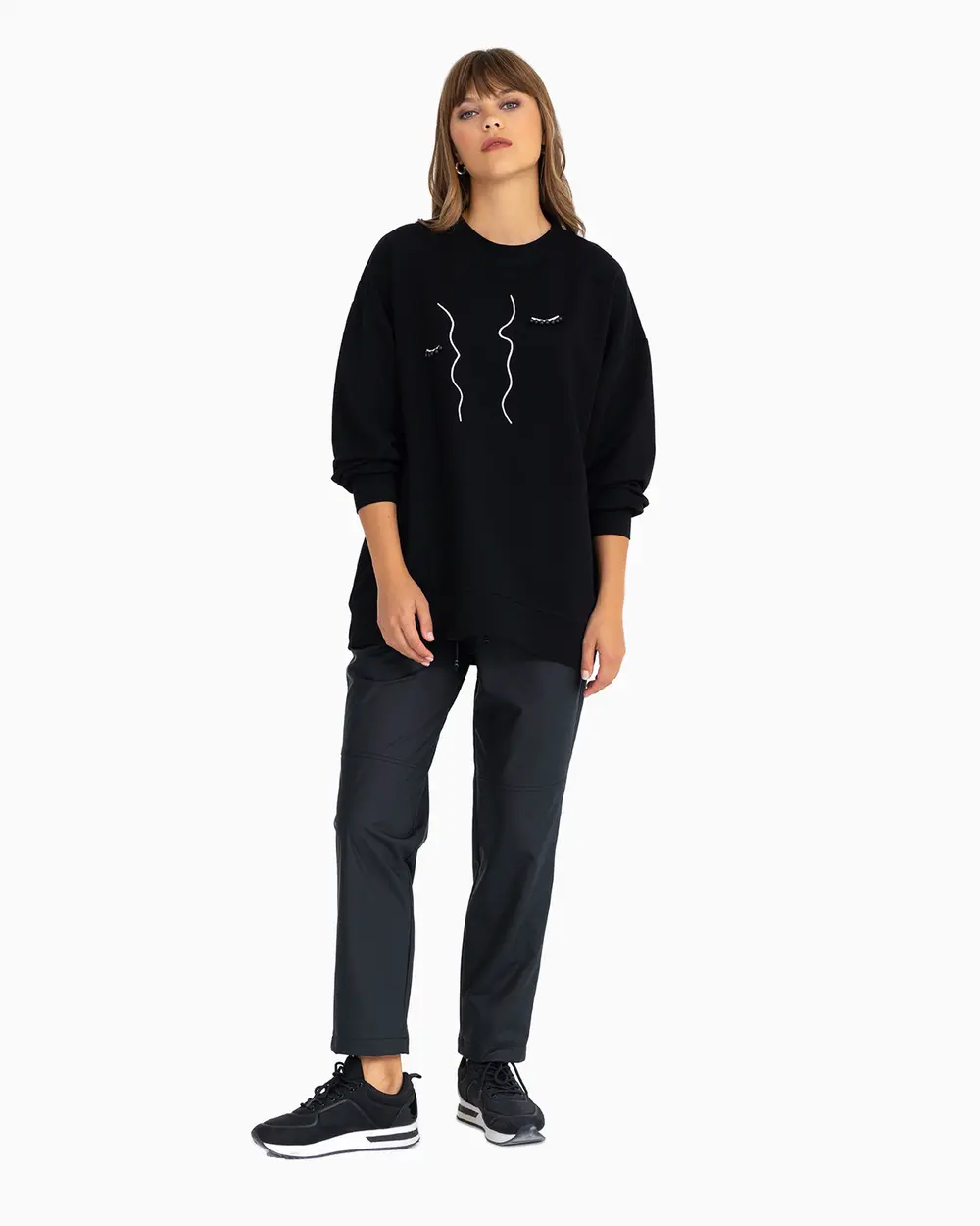 Baskılı Boncuk İşlemeli Sweatshirt