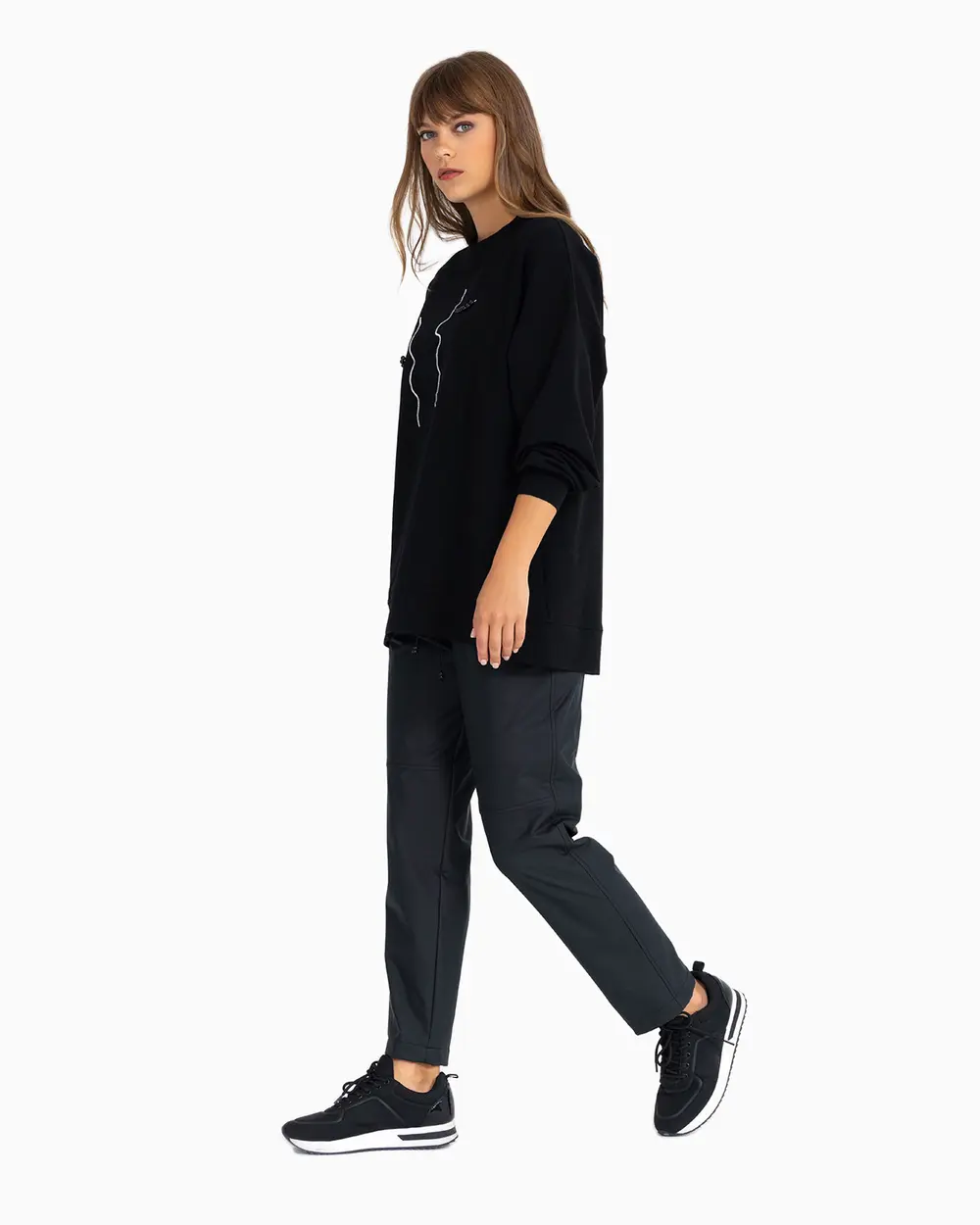 Baskılı Boncuk İşlemeli Sweatshirt