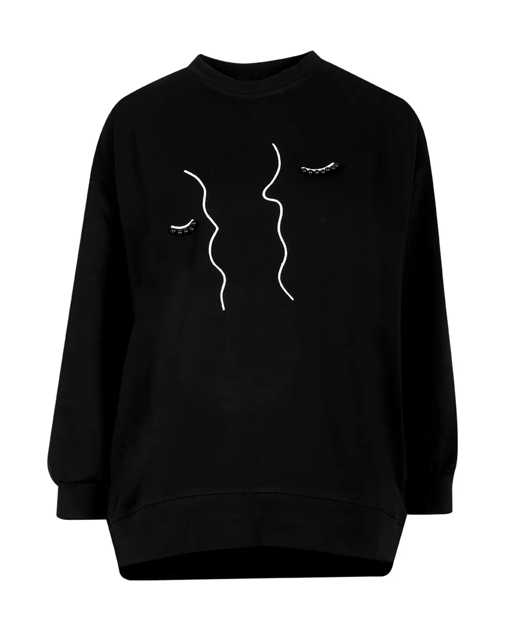 Baskılı Boncuk İşlemeli Sweatshirt