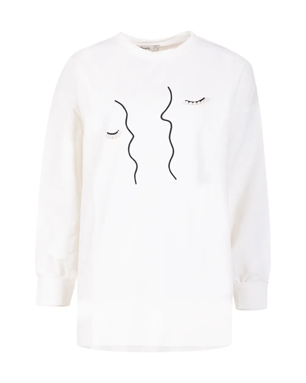 Baskılı Boncuk İşlemeli Sweatshirt