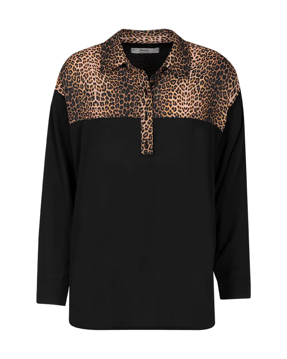 Leopar Desen Detaylı Yakalı Bluz